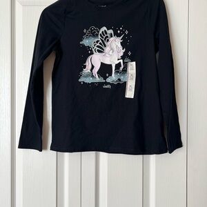 Cat & Jack Girls’ Long Sleeve Glitter Unicorn Print T-Shirt Black size XL (14)